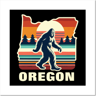 Oregon Classic Bigfoot Pose with Vintage Sunset Posters and Art